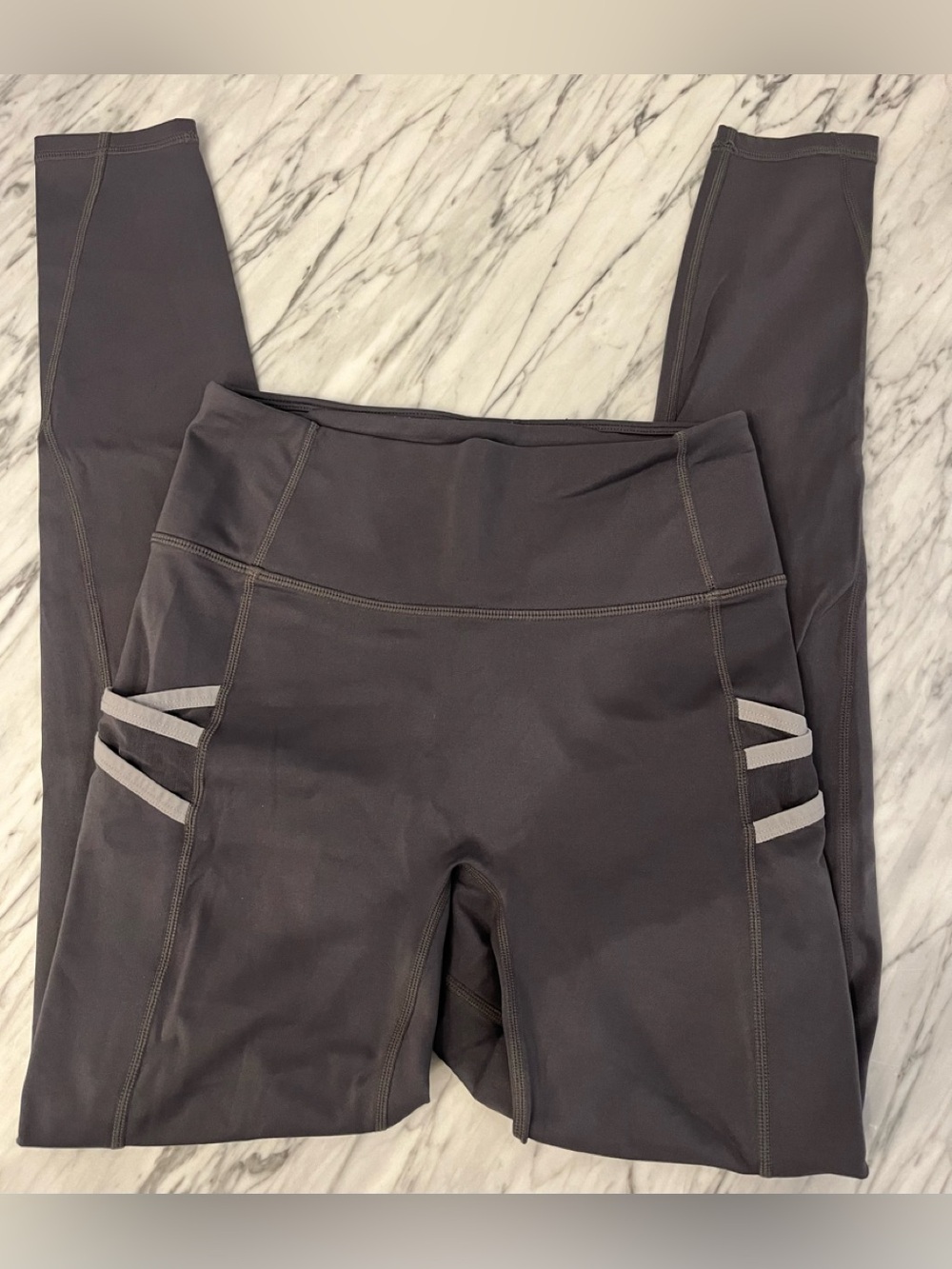 Fabletics Charcoal Gray High-Waist Leggings with Side Pocket Detail